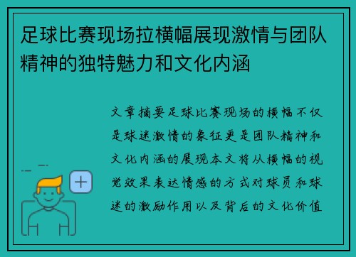 足球比赛现场拉横幅展现激情与团队精神的独特魅力和文化内涵