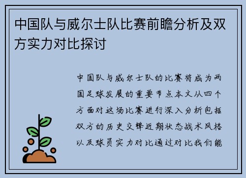 中国队与威尔士队比赛前瞻分析及双方实力对比探讨